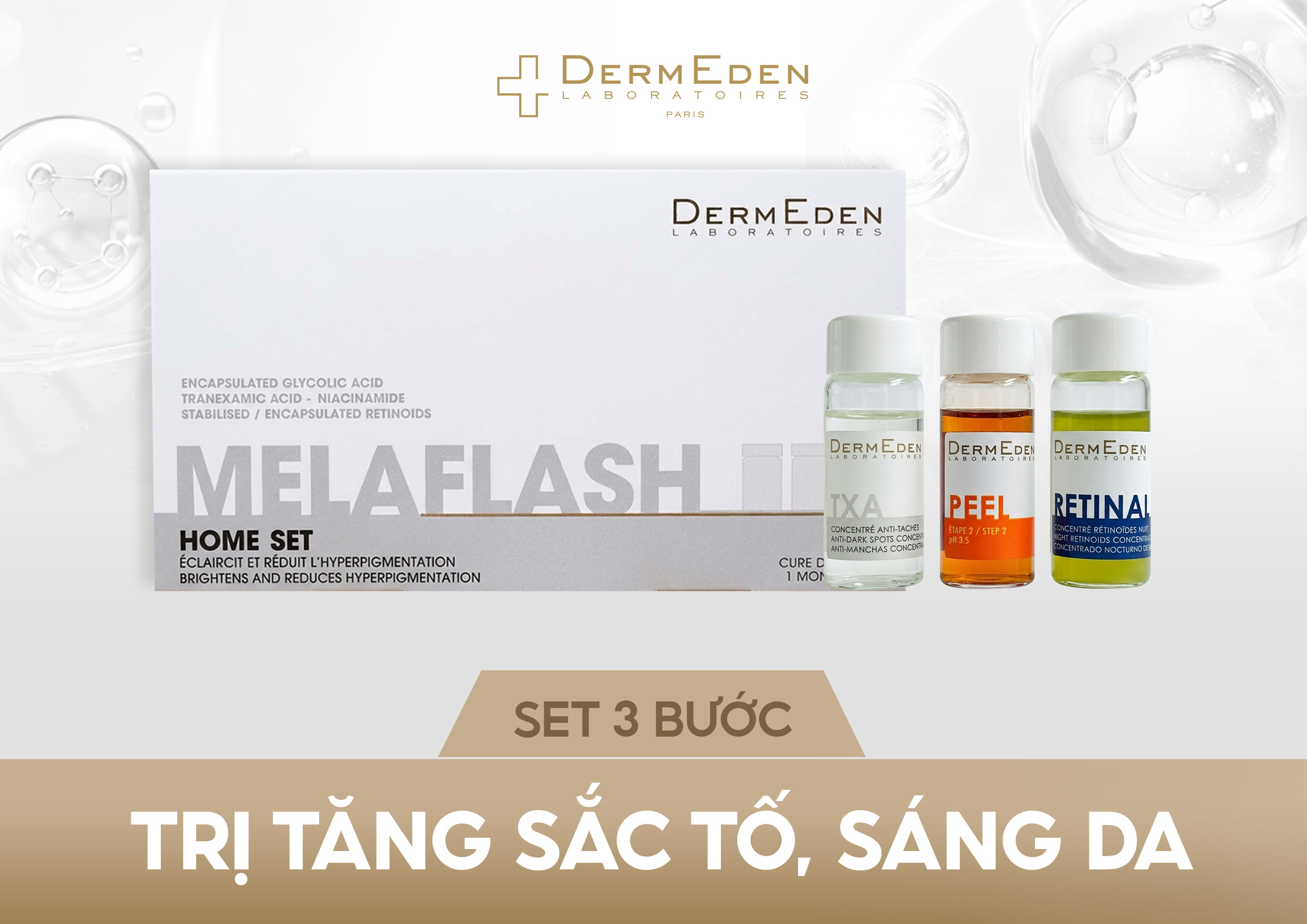 Giải pháp 3 bước xử lý nám hiệu quả tại nhà từ DermEden MelaFlash Home Set 1